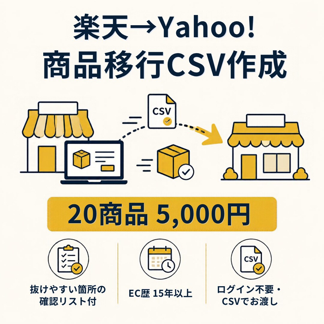 楽天→Yahooの商品移行CSVを20件作成します 楽天→Yahoo移行CSV作成｜抜けやすい箇所の確認リスト付 イメージ1