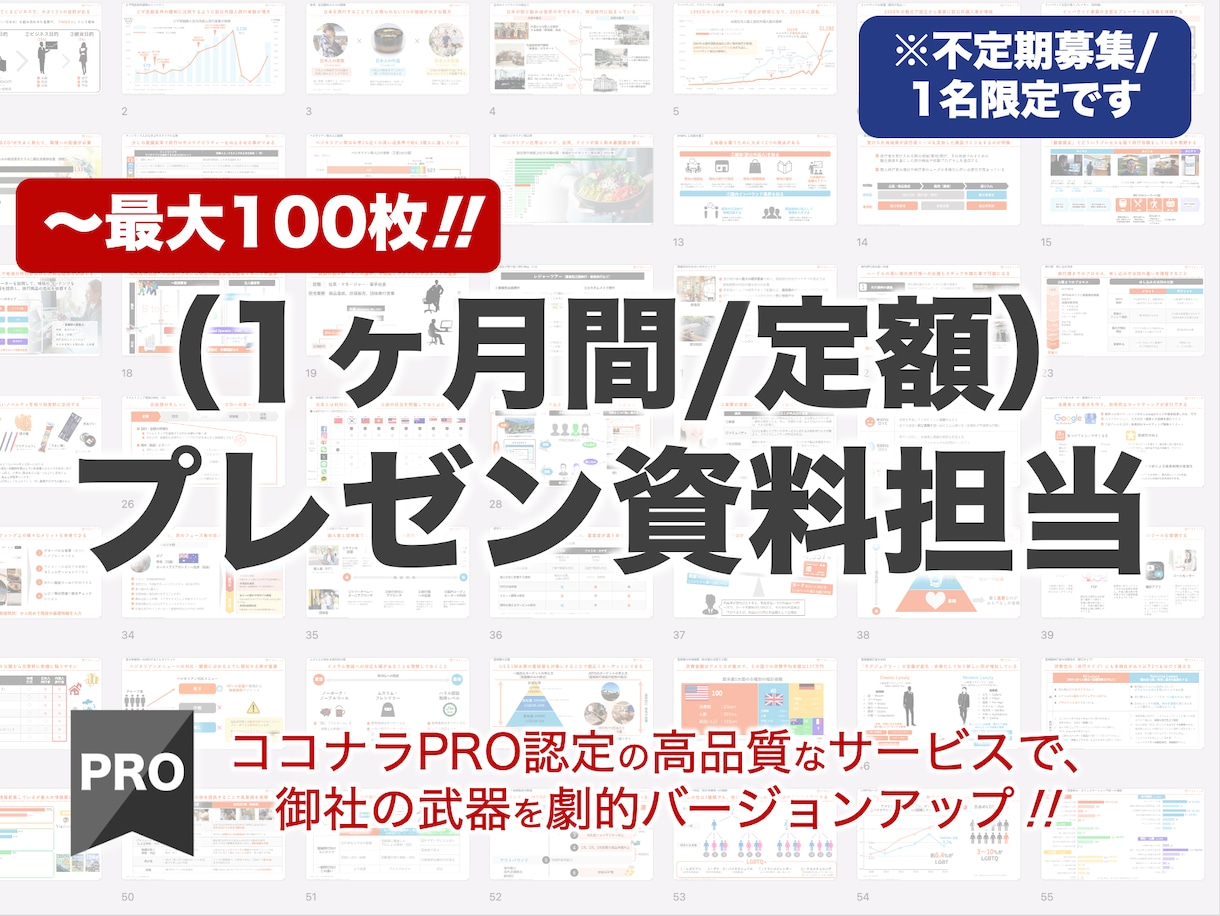 1ヶ月間『あなたのプレゼン資料担当』やります 最大100枚！プロ品質でお得に定額ブラッシュアップ！ イメージ1