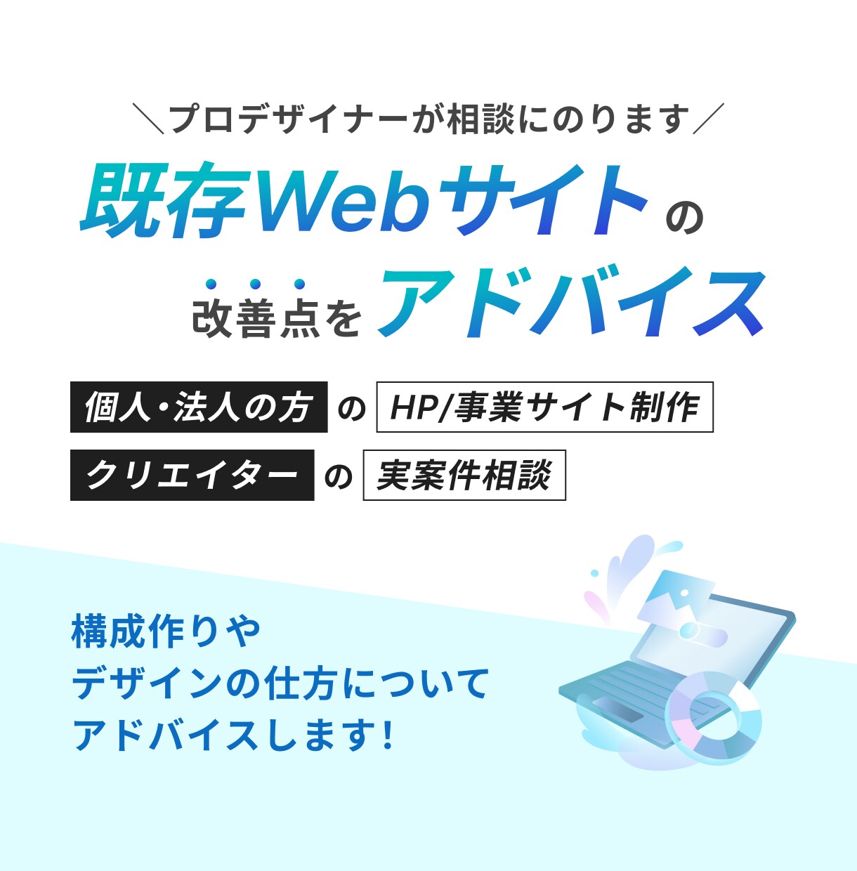 既存Webサイトの改善についてアドバイスをします プロが構成やデザインの改善点についてご相談にのります イメージ1