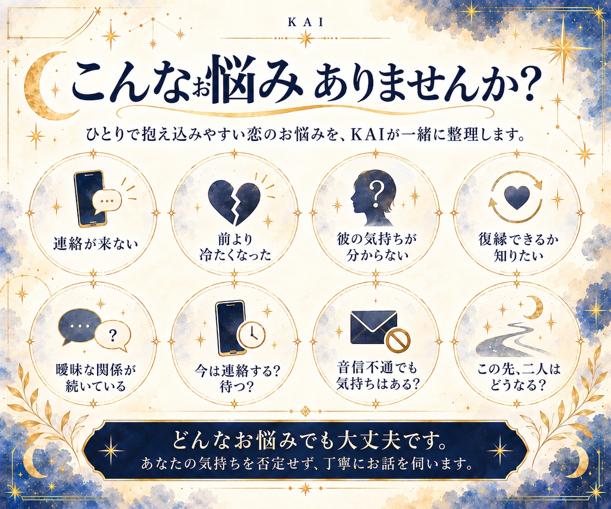 彼の気持ち本音を男性占い師がタロットで読み解きます 復縁・音信不通・連絡待ちも5分ほどの短いご相談から大丈夫です イメージ2