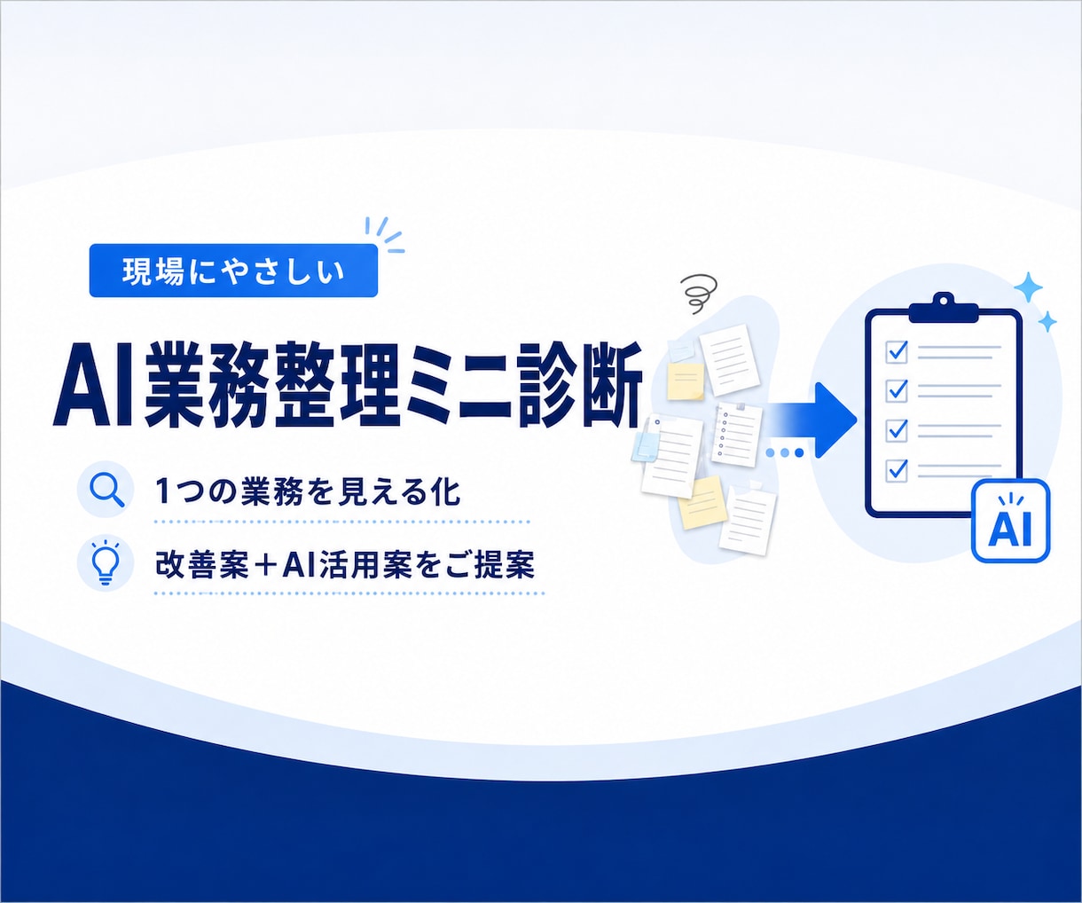 現場業務を整理し生成AI活用法をご提案ます 「何からAIを使えばいい？」を、最初に試す3つへ整理します イメージ1