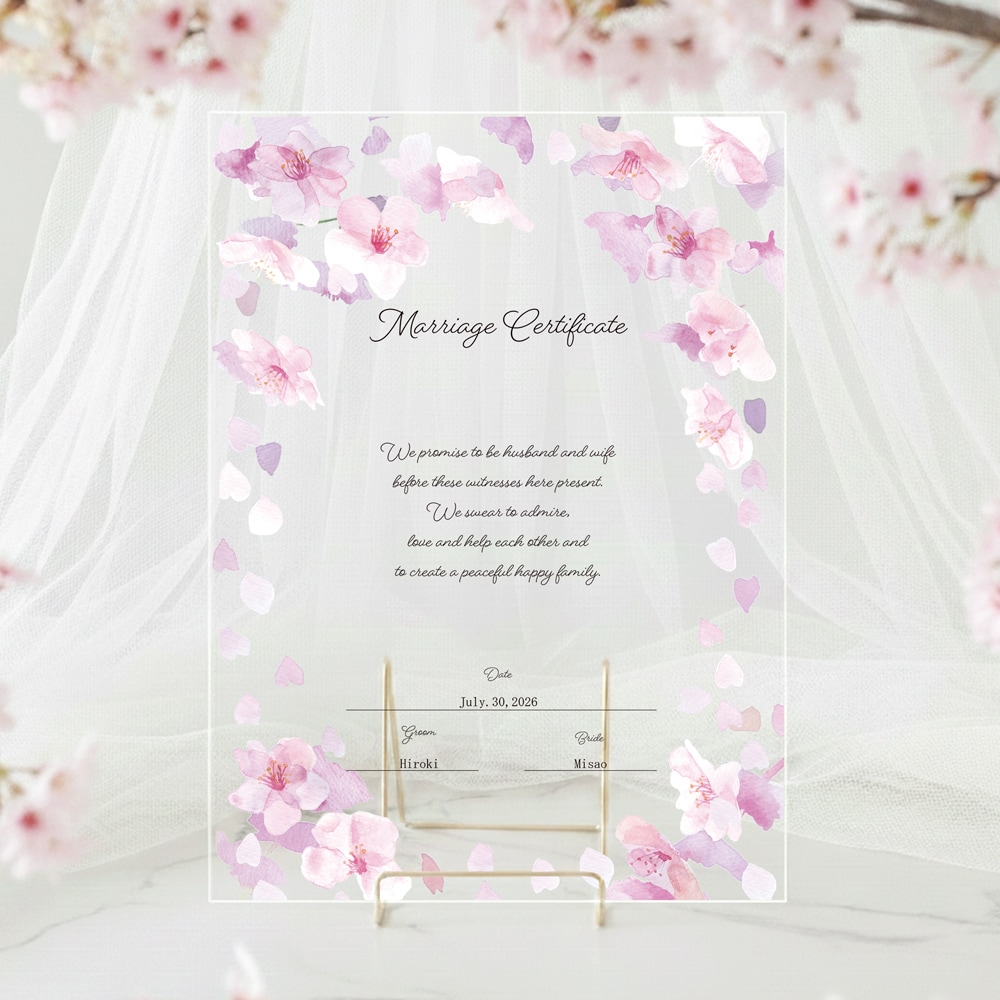 送料無料 桜の結婚証明書作ります 選べるアクリルorキャンバス！特別な一日のための証明書です。 イメージ3