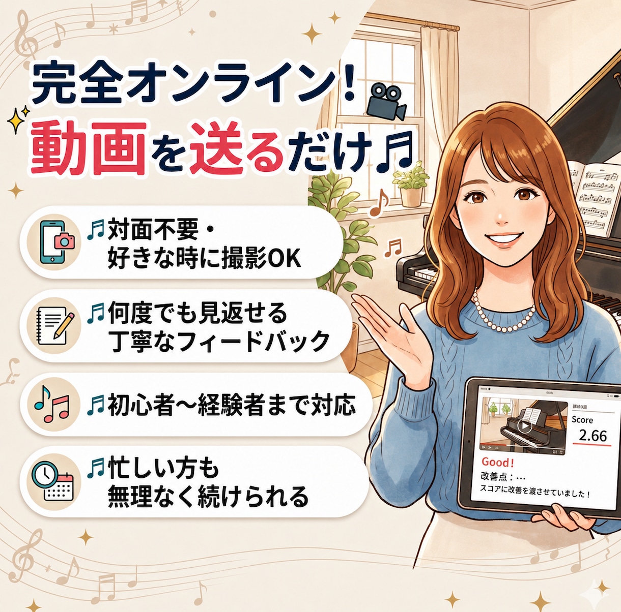 独学で迷ってる方へ｜演奏動画を丁寧に添削します 良い点と改善点を具体的に丁寧に添削いたします！ イメージ1