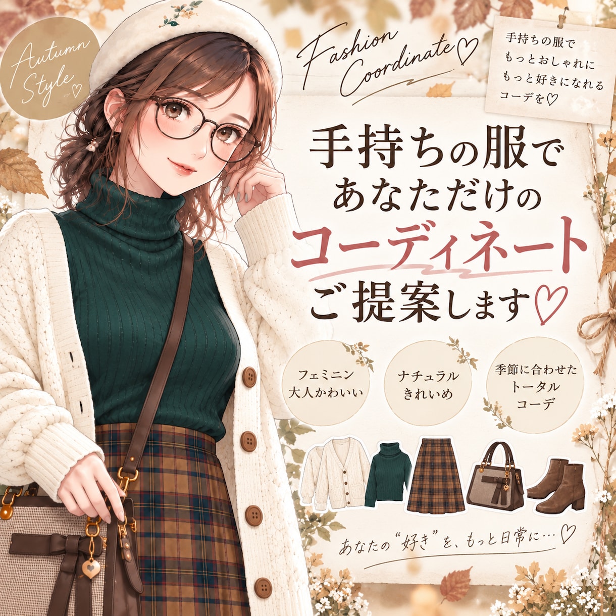 手持ちの服や好みに合わせて、全身コーデを提案します あなたの「好き」を大切に、似合うコーデをご提案します。 イメージ1