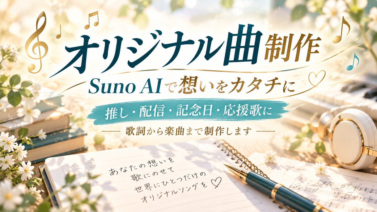 Suno AIで想いのオリジナル曲を制作します 推し・配信者へ応援歌、誕生日、記念日等歌詞から楽曲まで制作 イメージ1