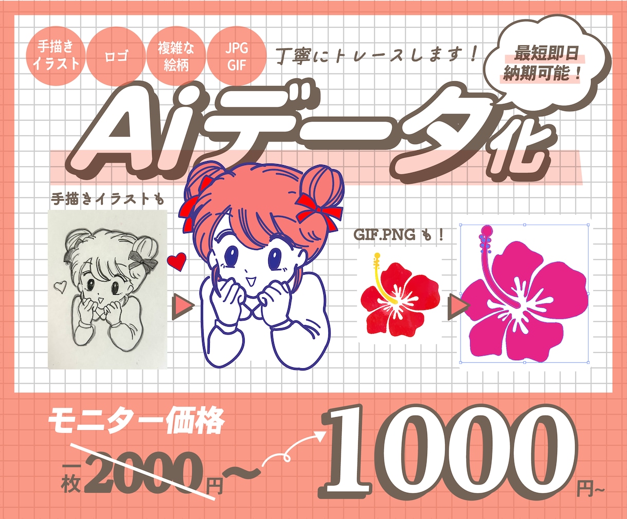 手描きイラスト・ロゴを高品質aiデータに仕上げます 手描き、低解像度のイラストやロゴをきれいなデータにしたい イメージ1