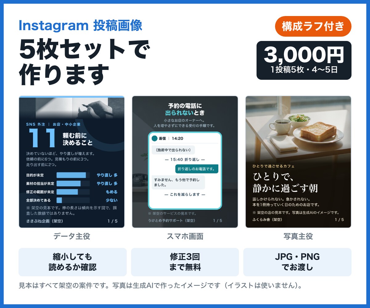 インスタ5枚｜縮小の見え方まで確かめて作ります 構成ラフ付き！研修づくり20年以上のメンバーが制作 イメージ1