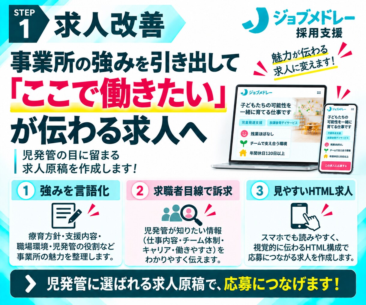 30日間【児発管】のジョブメドレー採用代行します ｜急な退職・欠員に！｜求人改善＋スカウト代行で後任採用を支援 イメージ5