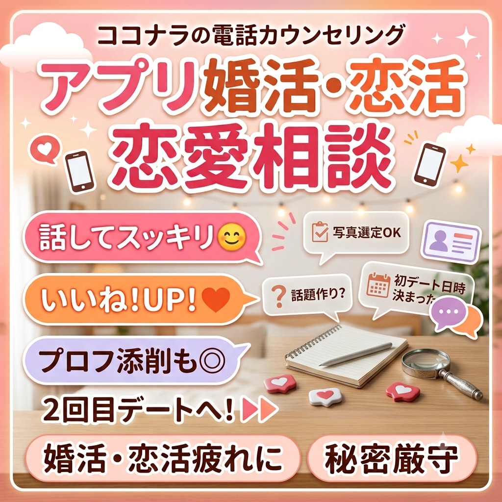 マッチングアプリ疲れに…恋愛モヤモヤ優しく聴きます 否定せず秘密厳守でお話を伺います。話して心をスッキリしよう イメージ2