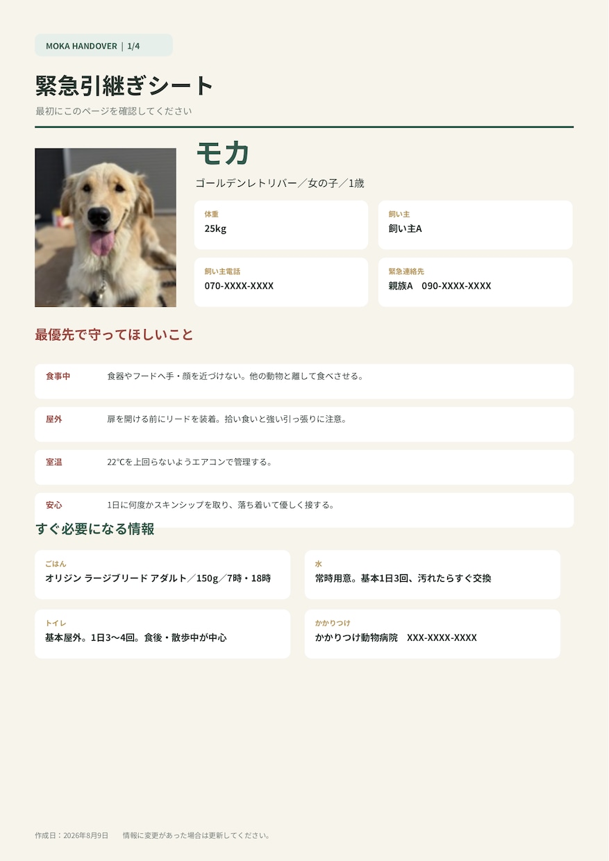 もしもの時のペット専用引継ぎ書を作ります 質問に答えるだけで入院・災害・急な預け入れの備えが完成します イメージ8