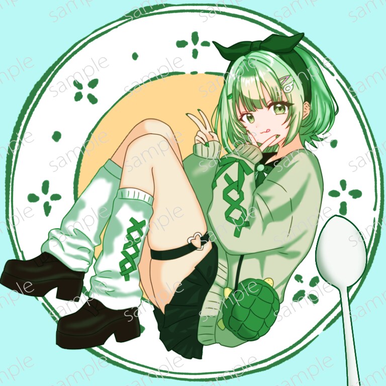 量産イラスト制作します お皿の上でコロンと寝転がりながらピースしている可愛いイラスト イメージ1