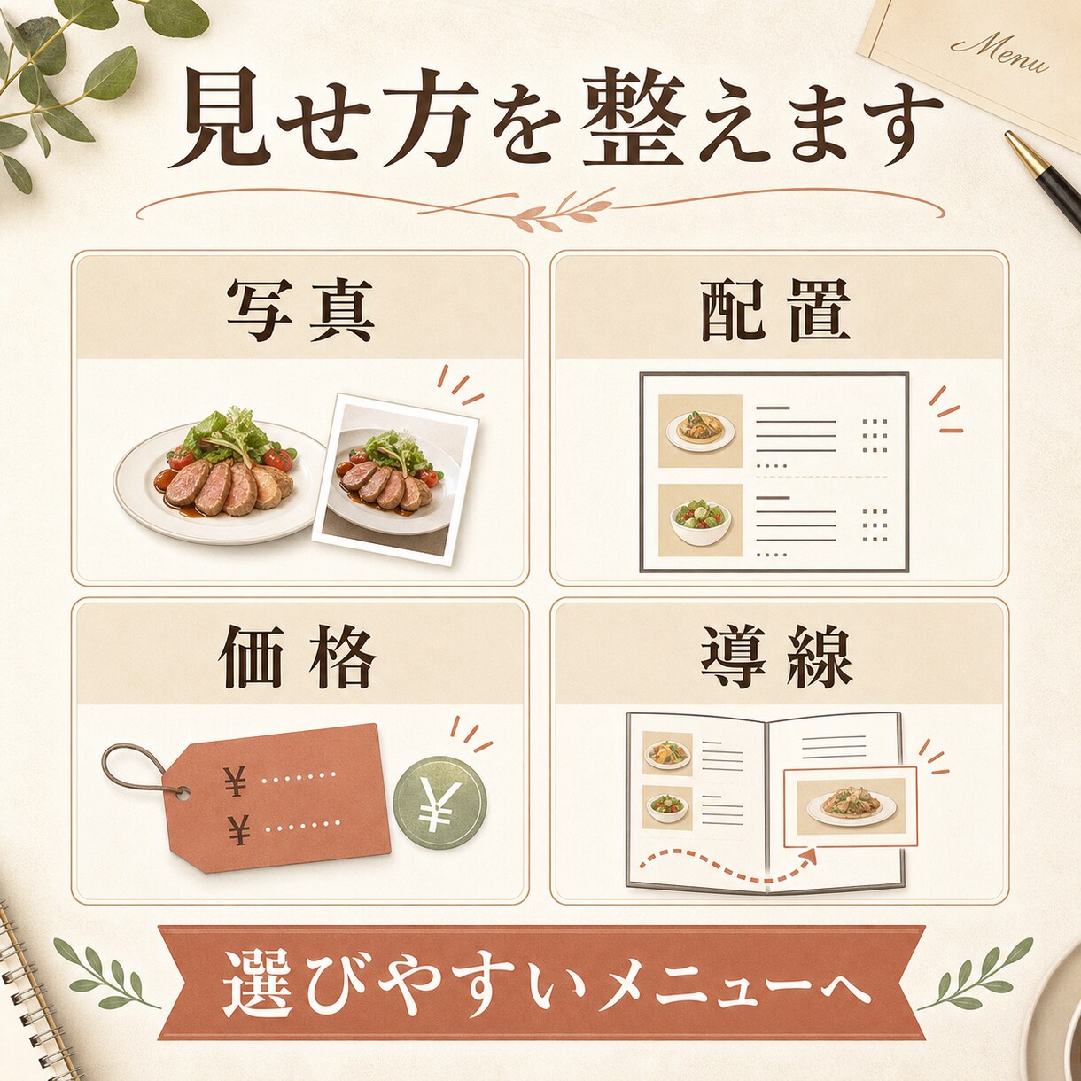 メニュー表の売れ方を整えます 注文率UPを意識したメニューへ イメージ3