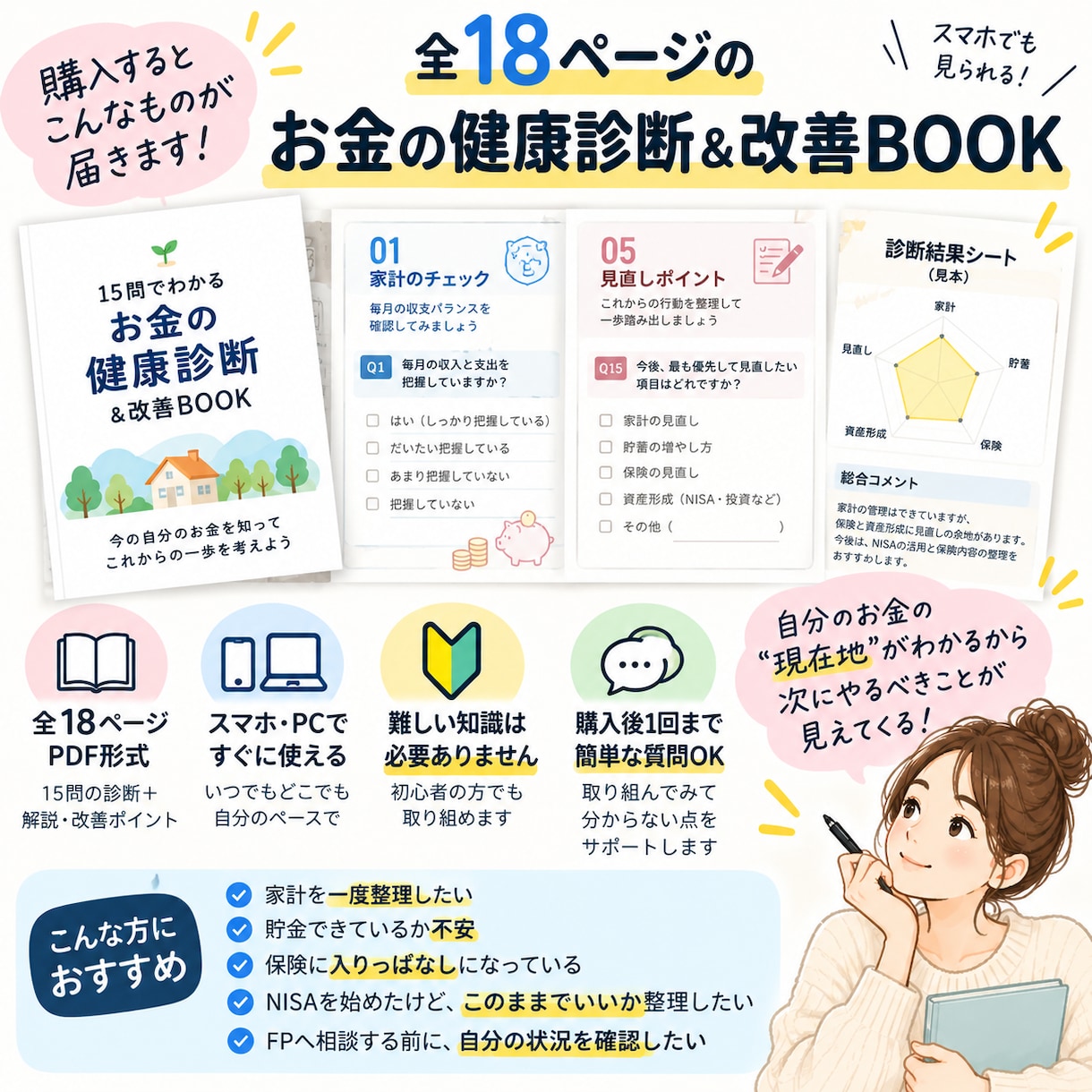 15問であなたのお金の健康状態を診断します 家計・貯蓄・保険・資産形成の見直しポイントがわかります イメージ4