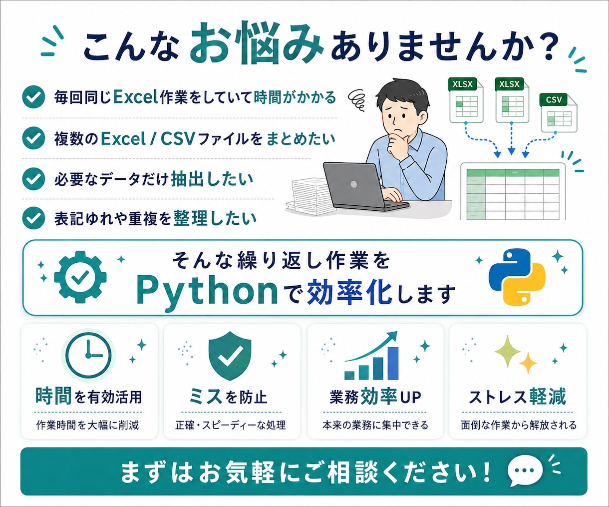 Excel作業をPythonで効率化します 集計・転記・結合・抽出など面倒なExcel作業を自動化します イメージ4