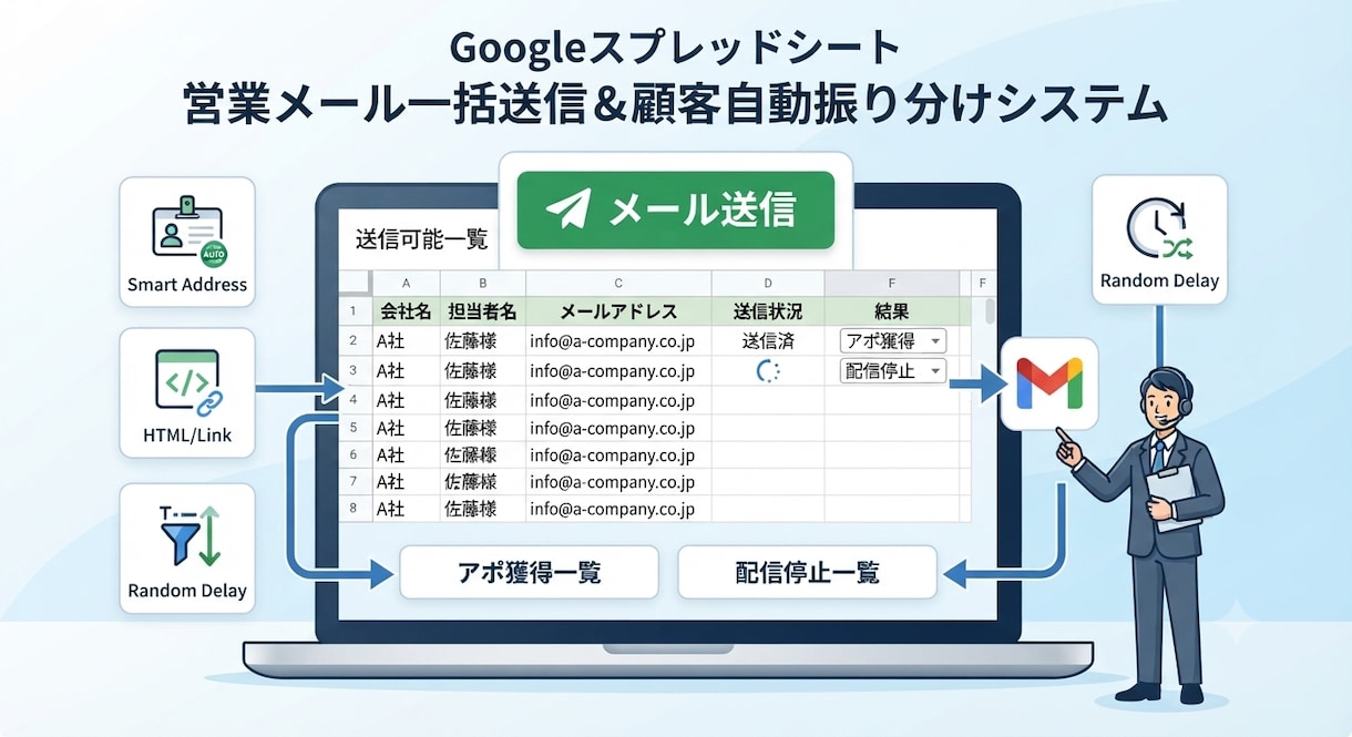 アポ獲得率向上！営業メール自動化ツールを販売します 一斉送信なのに特別感！浮いた時間は売上作りに イメージ1