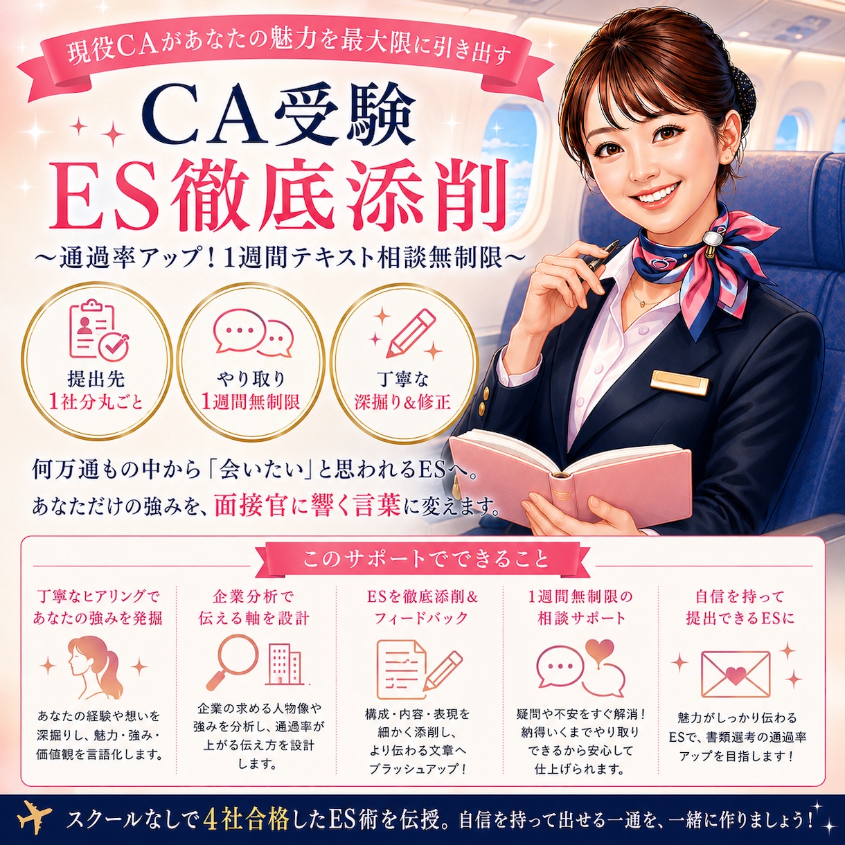 現役CAがES添削で通過しやすいESに導きます 通過率が変わる！ES添削と1週間相談無制限でブラッシュアップ イメージ1