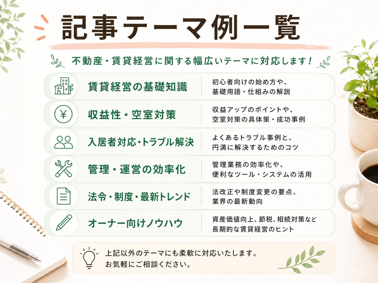 不動産・賃貸経営の記事を専門家ライターが作成します 中小企業診断士×宅建士｜現場経験18年の知見で伝わる記事に イメージ2
