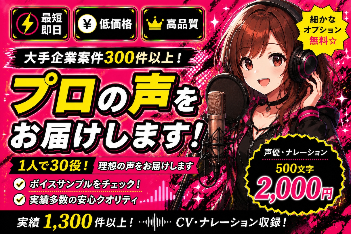 ボイスサンプルをチェック！理想の声をお届けします 細かなオプションはありません。安く早く高クオリティでお届け！ イメージ1