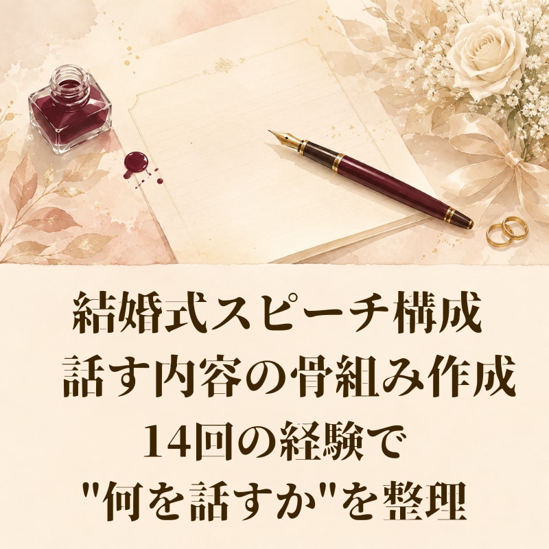 結婚式スピーチ構成｜話す内容の骨組み作成します 14回の経験で"何を話すか"整理します イメージ1