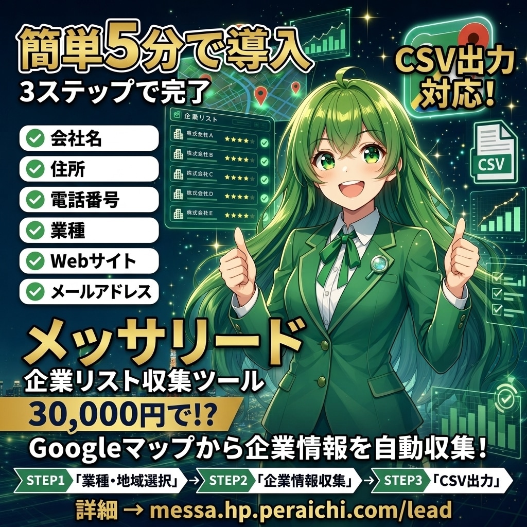 NEW「メッサ営業リード」自動で収集出来ます 集客をもっと楽に、もっと簡単に イメージ1