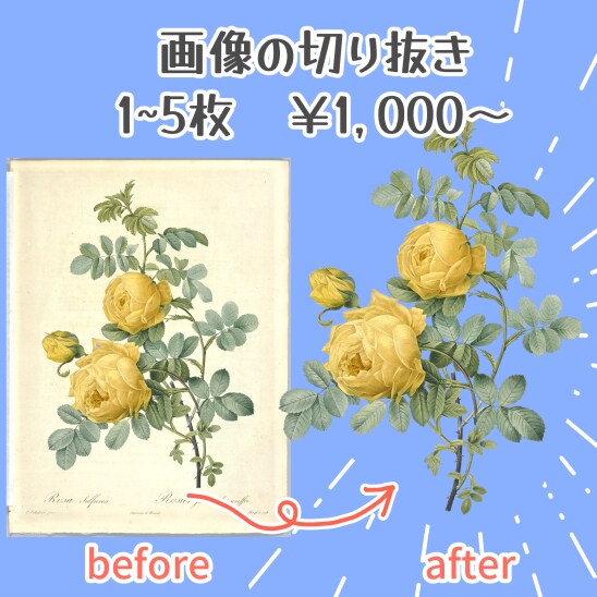 細かい画像も切り抜き・調整します 開設キャンペーン10月まで低価格にてご案内。 イメージ1