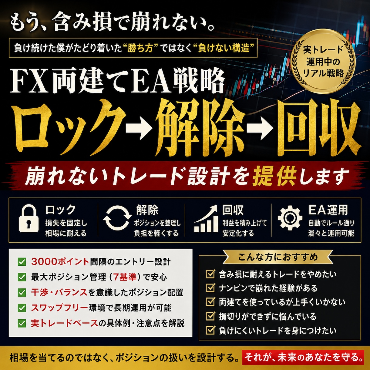 FX両建てロック→解除→回収の全ロジック公開ます 両建て戦略ロック解除回収による資金管理とポジション設計を提供 イメージ1