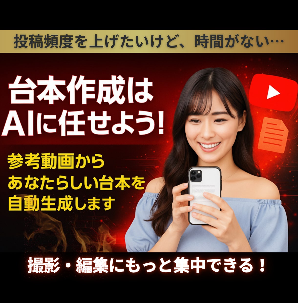 YouTube台本を専用AIボットで自動作成します 考動画をあなたらしい言葉に変え、魅力的な台本を生み出します イメージ1