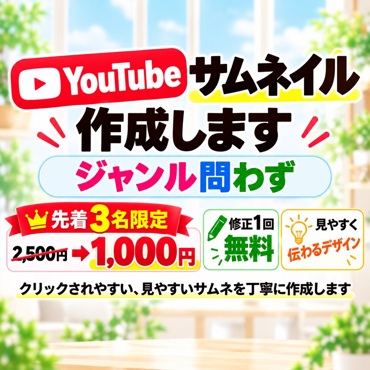 YouTubeサムネイルを1枚作成します 内容が伝わりやすいデザインを意識して作成いたします。 イメージ1