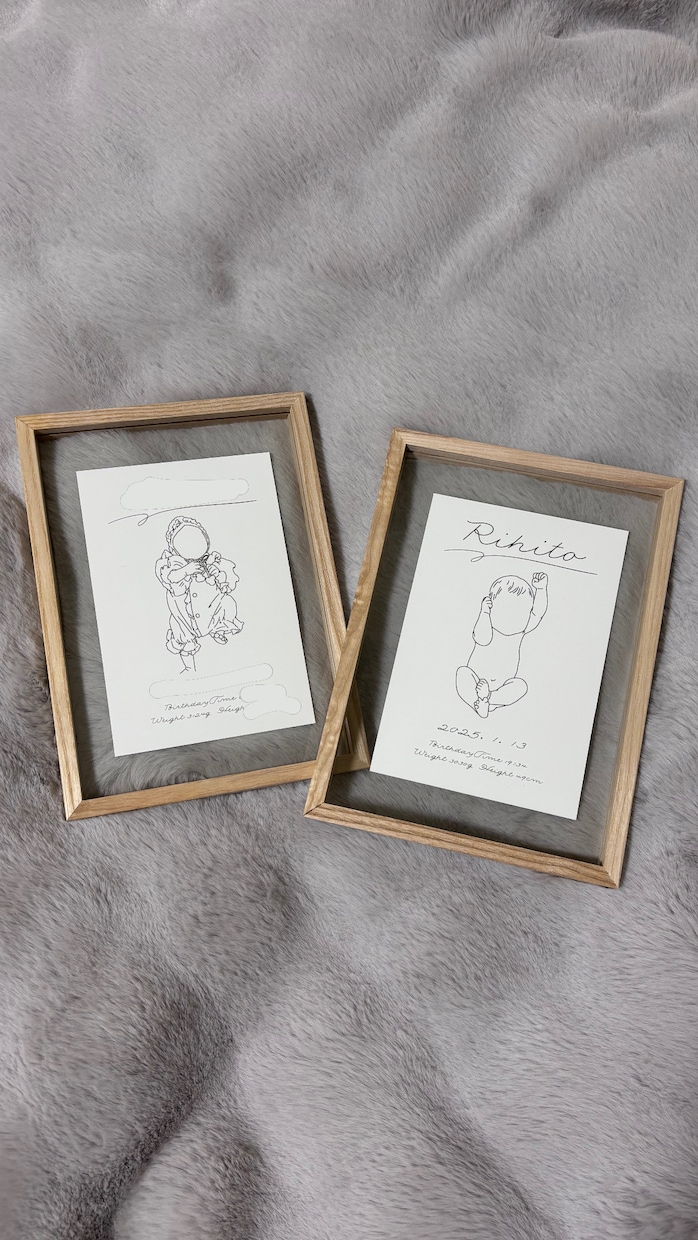 線画命名書作成します 新生児のお気に入りの1枚と生まれた時の記録を１つの形に イメージ1
