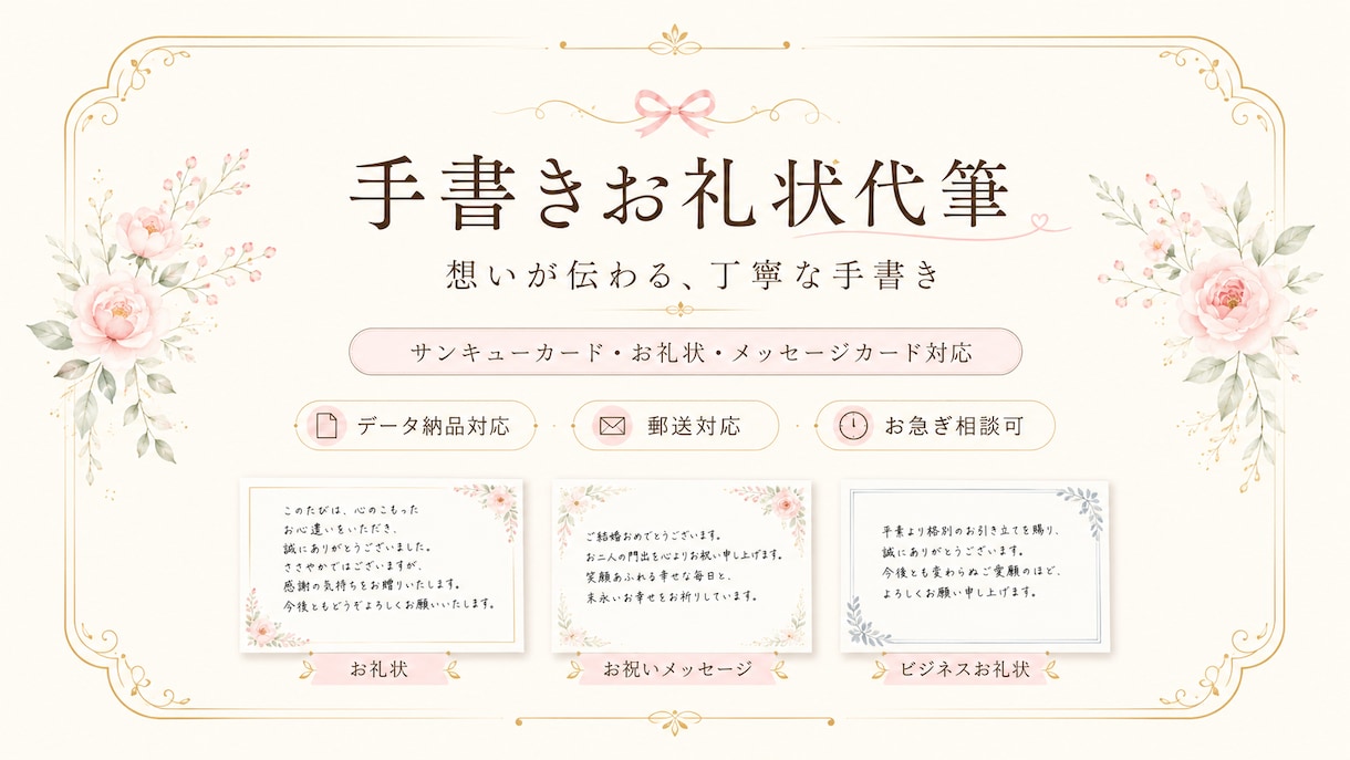 ショップ用サンキューカードを丁寧に代筆します ショップカード・お礼状・メッセージカードを丁寧に手書きします イメージ1