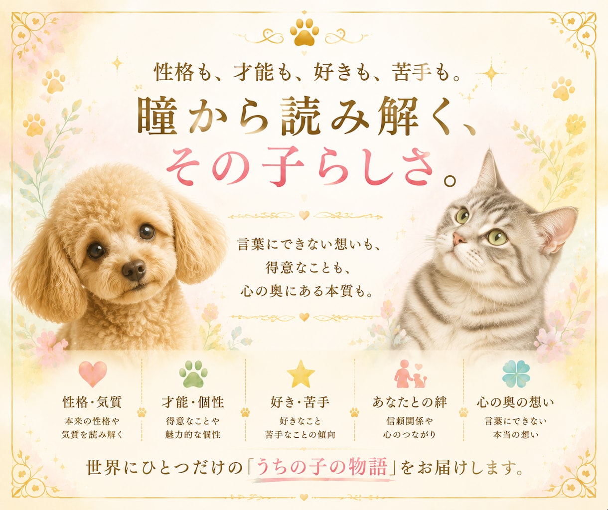 虹彩リーディング｜話せない想いを瞳から読み解きます 愛犬・愛猫ちゃんを 今よりもっと深く知るためのリーディング イメージ3
