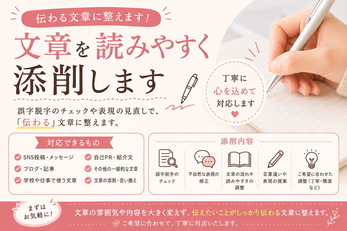 文章を読みやすく丁寧に添削します 伝わりやすい文章になるように一緒に考えます イメージ1