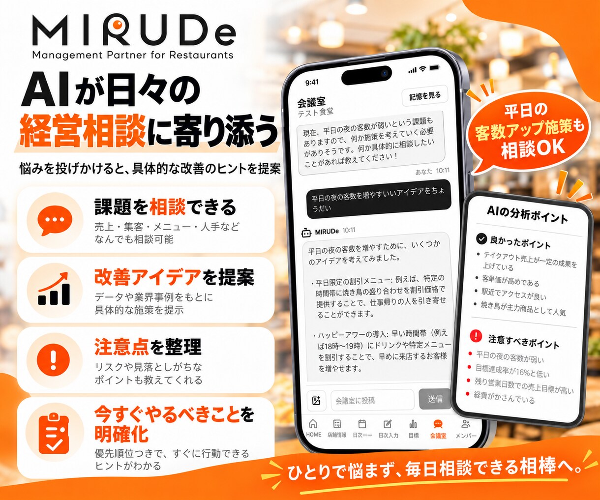 飲食店向けAI売上管理アプリを導入します 毎日の売上入力からAI分析・経営相談までまとめてサポート イメージ3