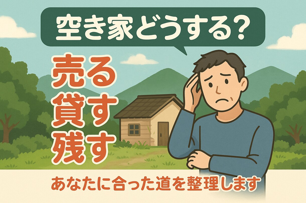空き家処分のアドバイス　お悩みすべて整理します 空き家をどうすればいい？売却や活用までの道のりを整理します。 イメージ1