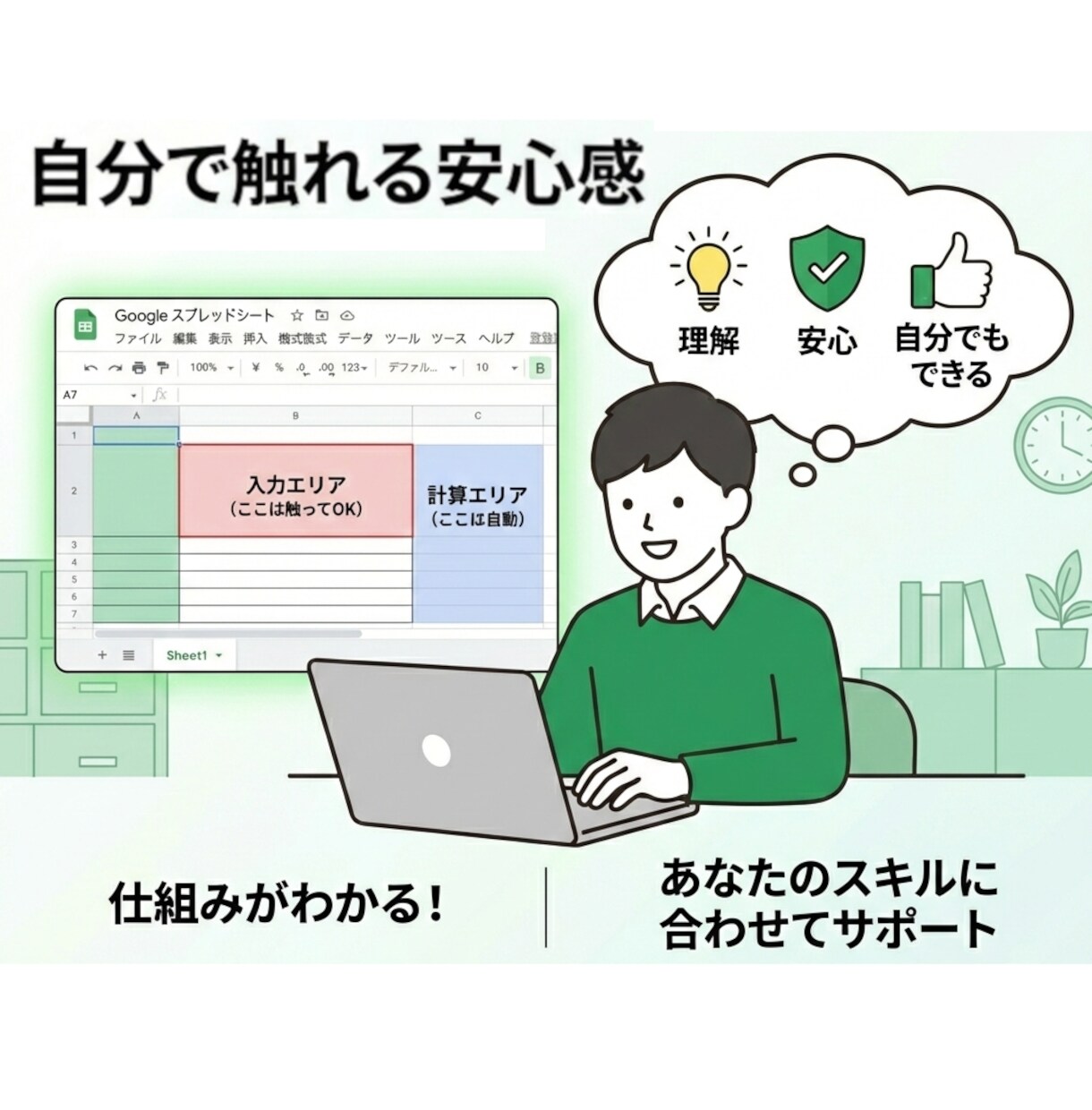 スプレッドシートの改善で「困った」を減らします 今のシートを活かし最小限に修正。毎日のイライラを解消します。 イメージ3