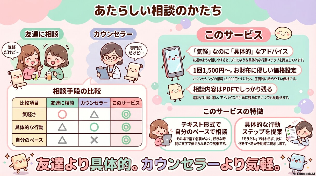 聞いてみたら、やることが見えてきた｜相談受付ます プロに頼むほどじゃないけど、一人で考えるのは行き詰まっている イメージ3