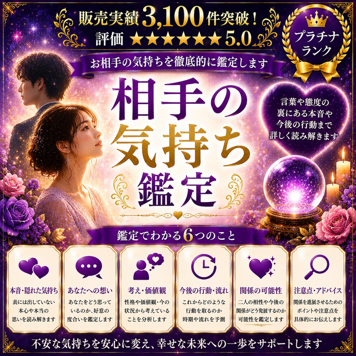 相手の気持ち鑑定｜本音・恋愛・今後流れ霊視します 本音・現状・今後を詳しく鑑定します イメージ1