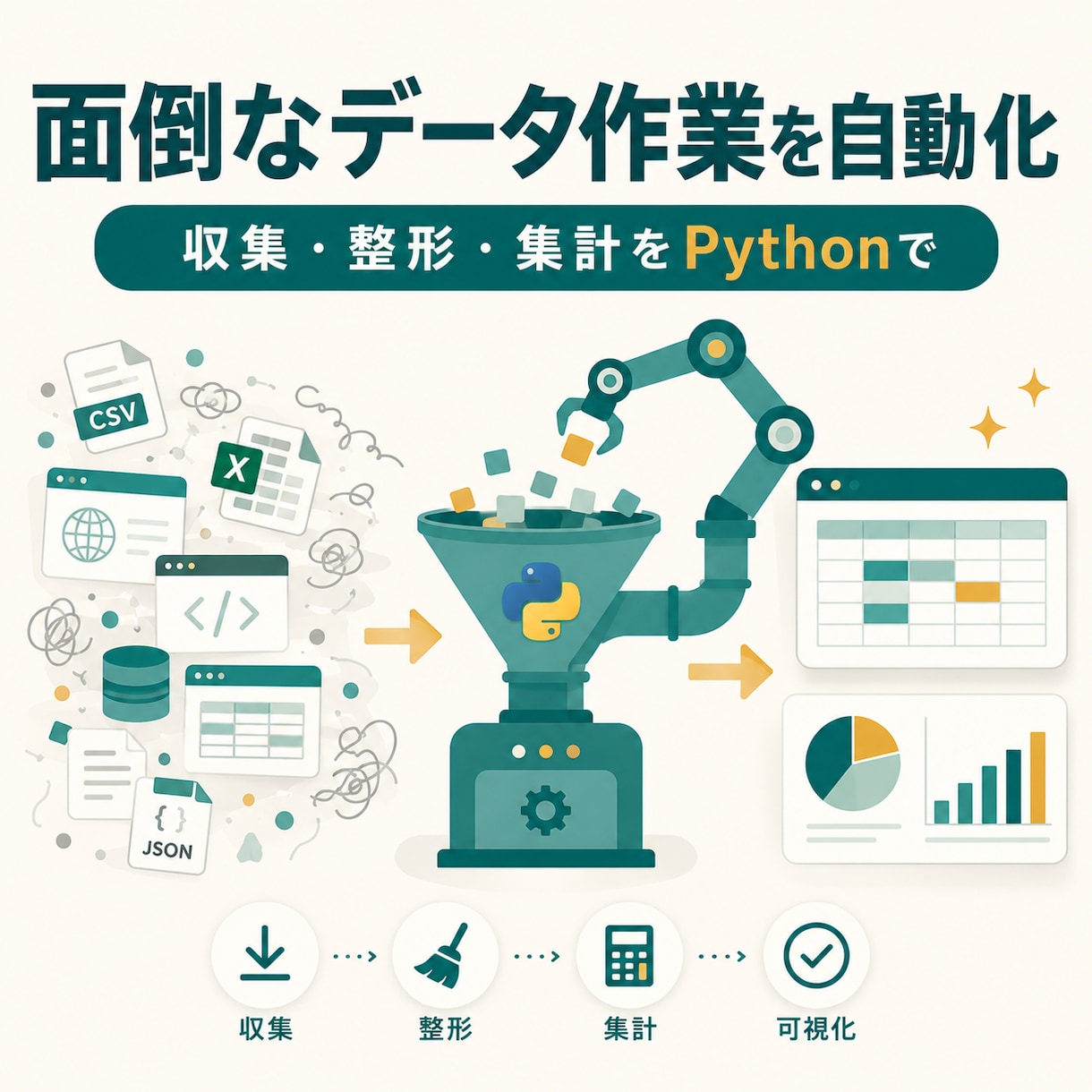 面倒なデータ収集・整形をPythonで自動化します Webからの情報収集・大量データの整形・集計を自動化 イメージ1