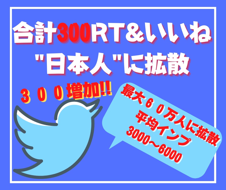 ツイート合計３００リツイート&いいね拡散します 【日本人限定拡散】総フォロワー60万人！６ツイート拡散 イメージ1