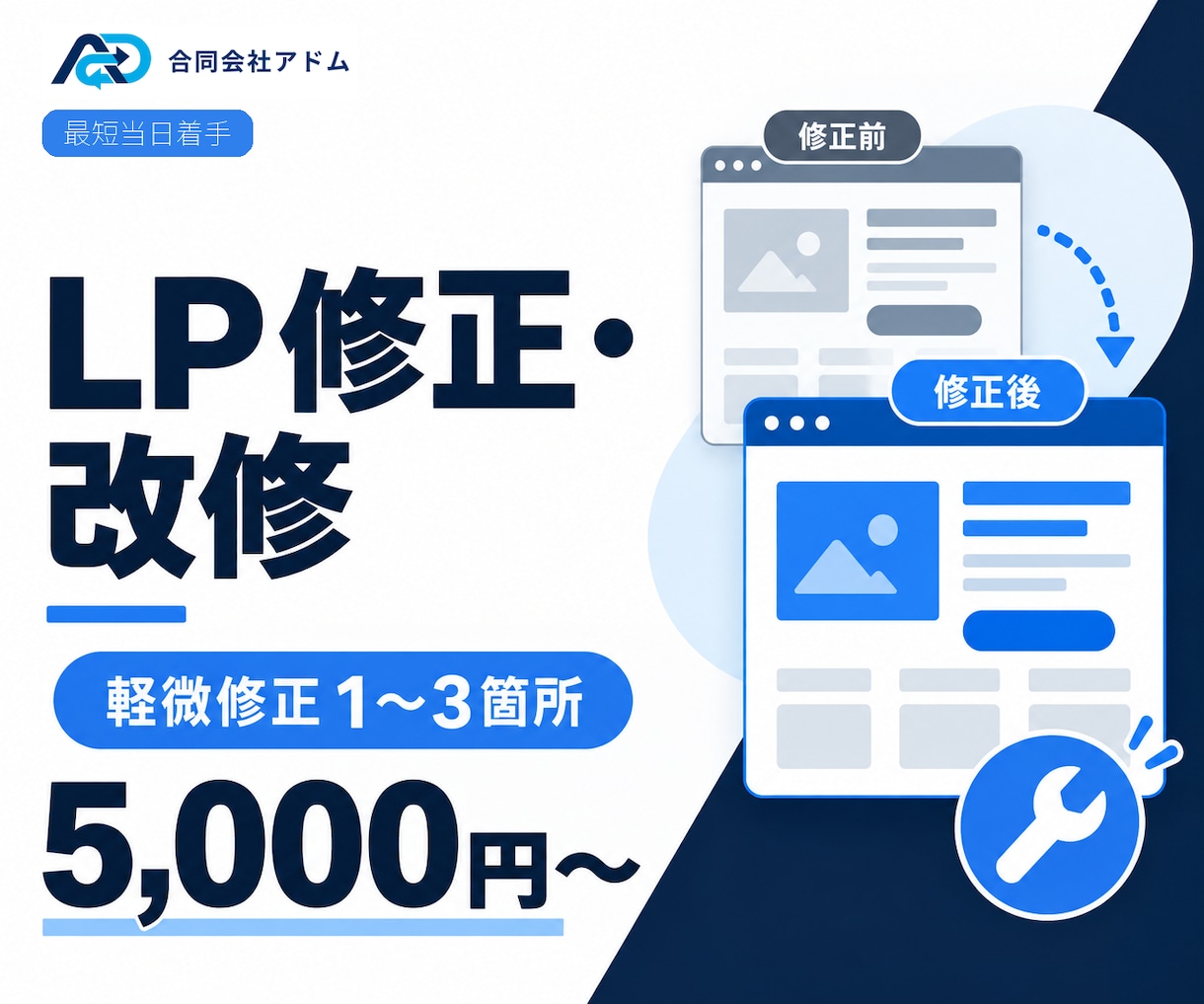 既存LPの修正・改修を承ります 文字・画像変更から表示崩れ、部分改善まで対応 イメージ1