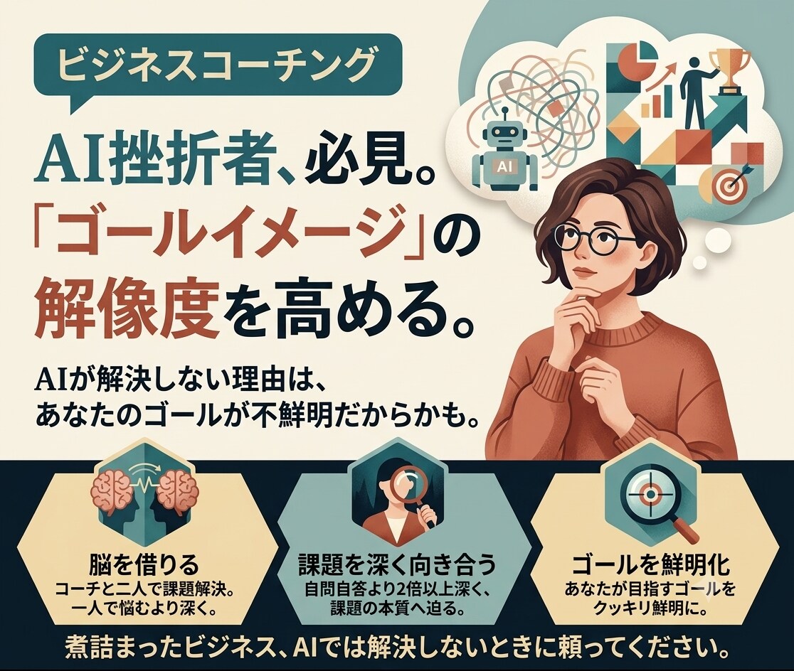 AIに上手にビジネス相談できるようコーチングします AIを使うけど、なぜだか自分の欲しい回答に辿り着けない方に。 イメージ2