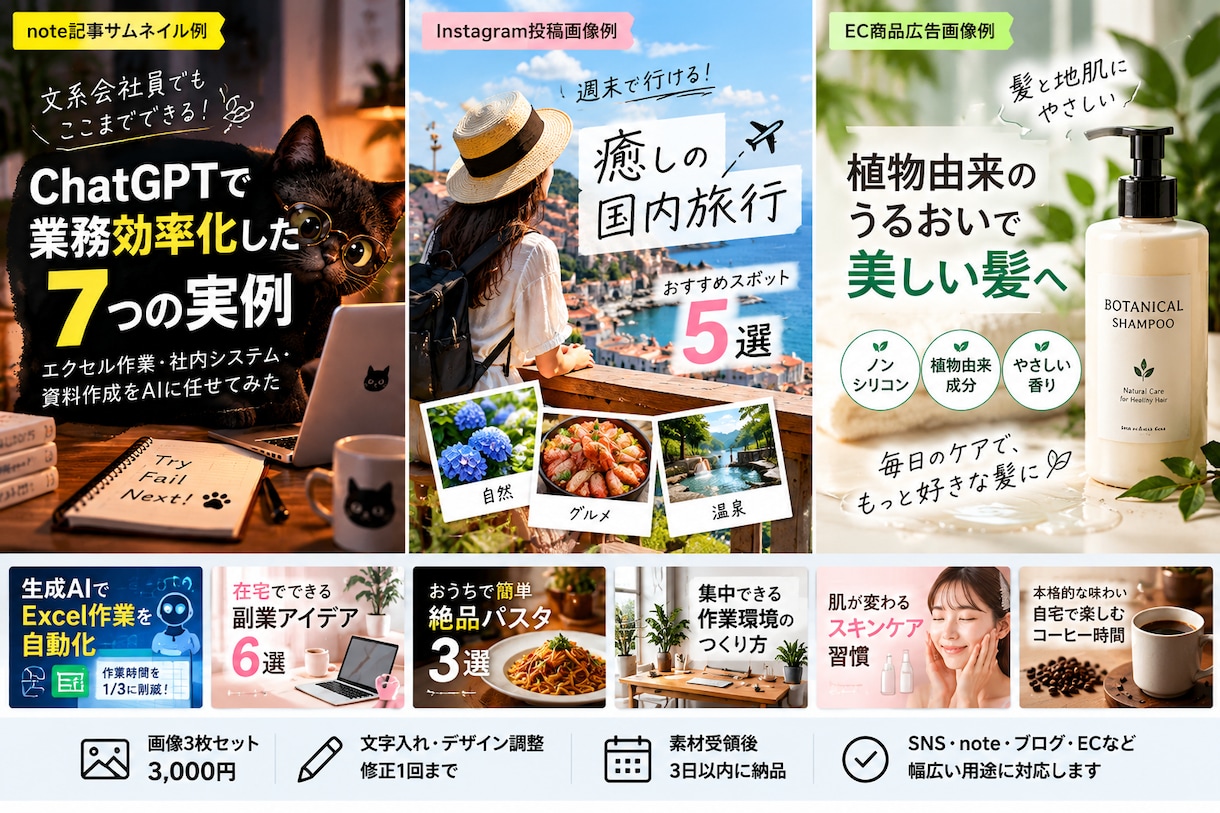 SNS・note・ブログ用画像を3枚制作します 見やすく伝わる画像を丁寧に制作します イメージ1