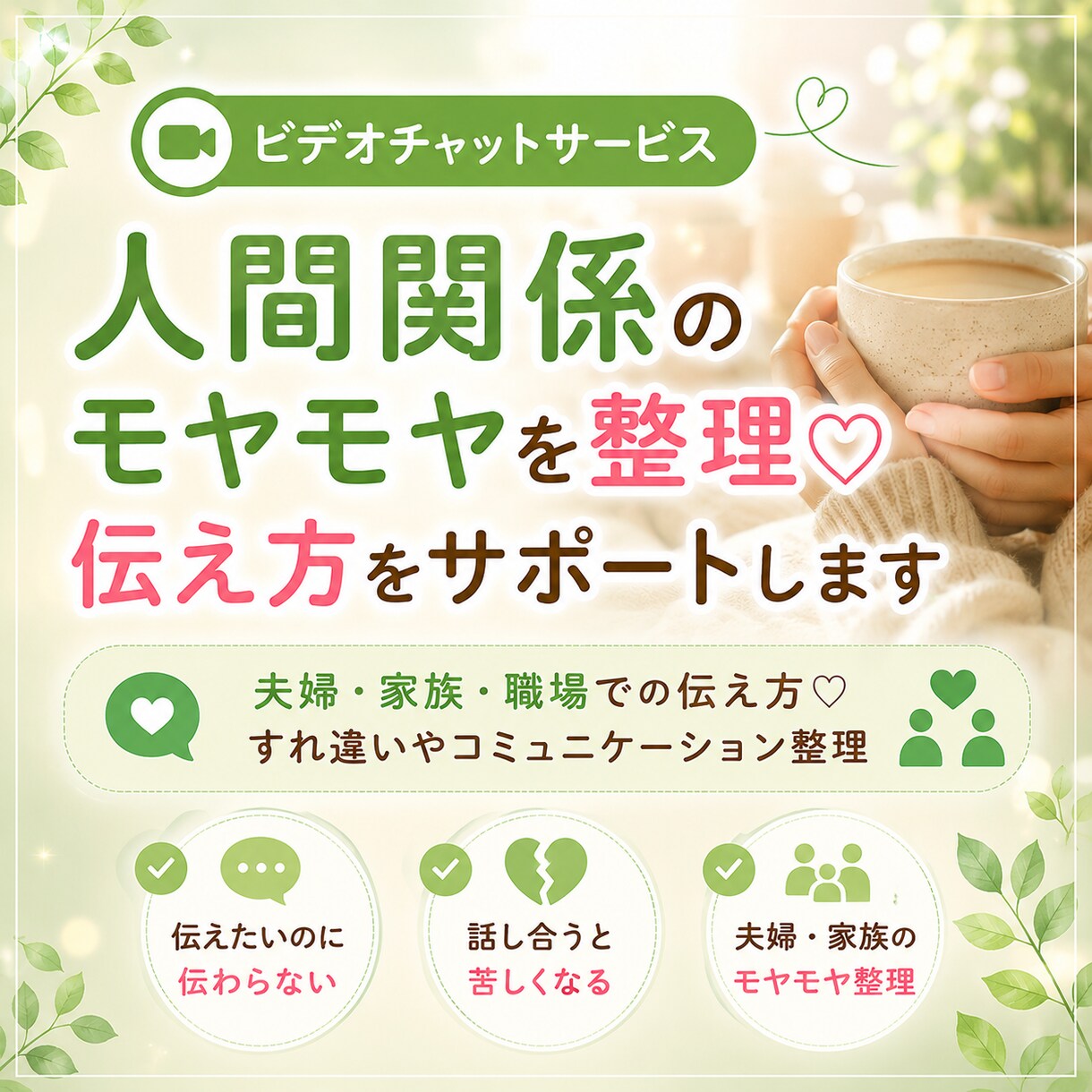 人間関係のモヤモヤを整理♡伝え方をサポートします 夫婦・家族・職場での伝え方♡すれ違いやコミュニケーション整理 イメージ1