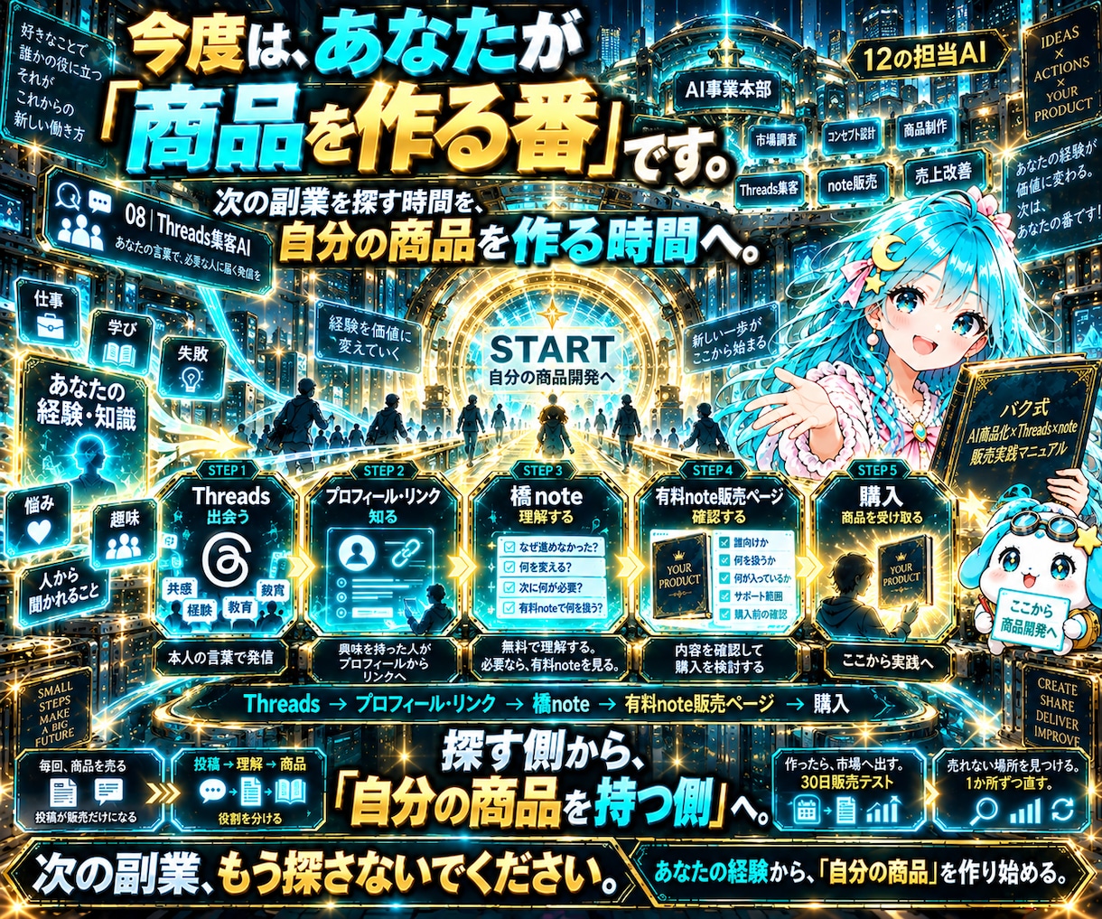 AI商品化×Threads×note販売を学べます 初心者向け｜副業マニュアル｜ゼロイチ｜AI自動化｜在宅ワーク イメージ8