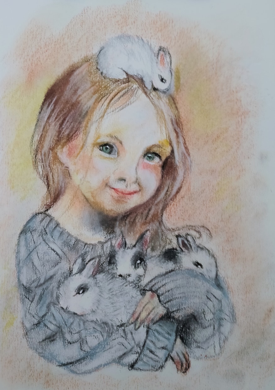 商用利用可うさぎの似顔絵イラストをお描きします 癒されパステル画を作成！複数のお写真から創造してお描きします イメージ5