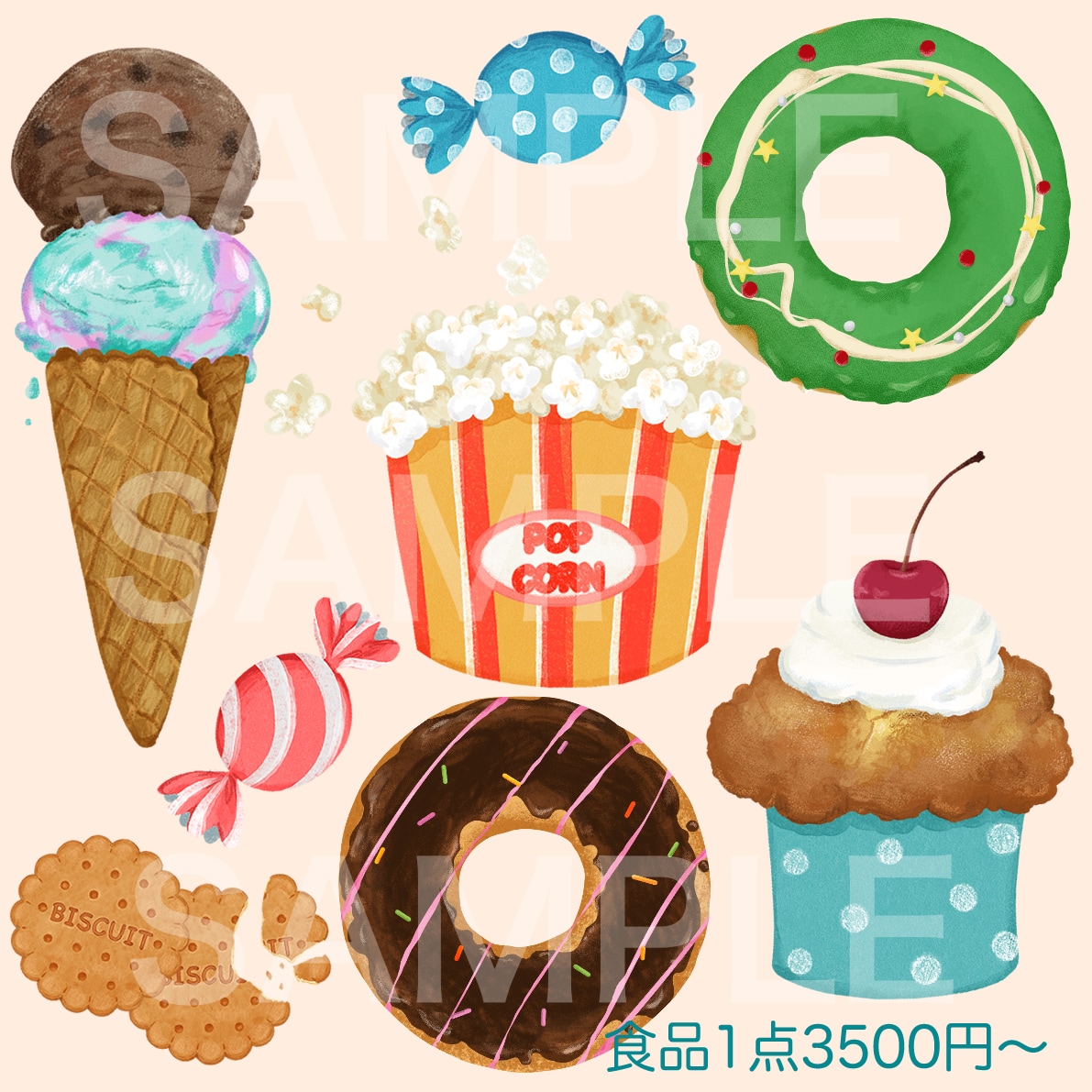パクッと食べたくなる♪手描き食べ物イラスト描きます 背景やキャラクター追加も可能。店舗メニュー、SNS素材として イメージ2