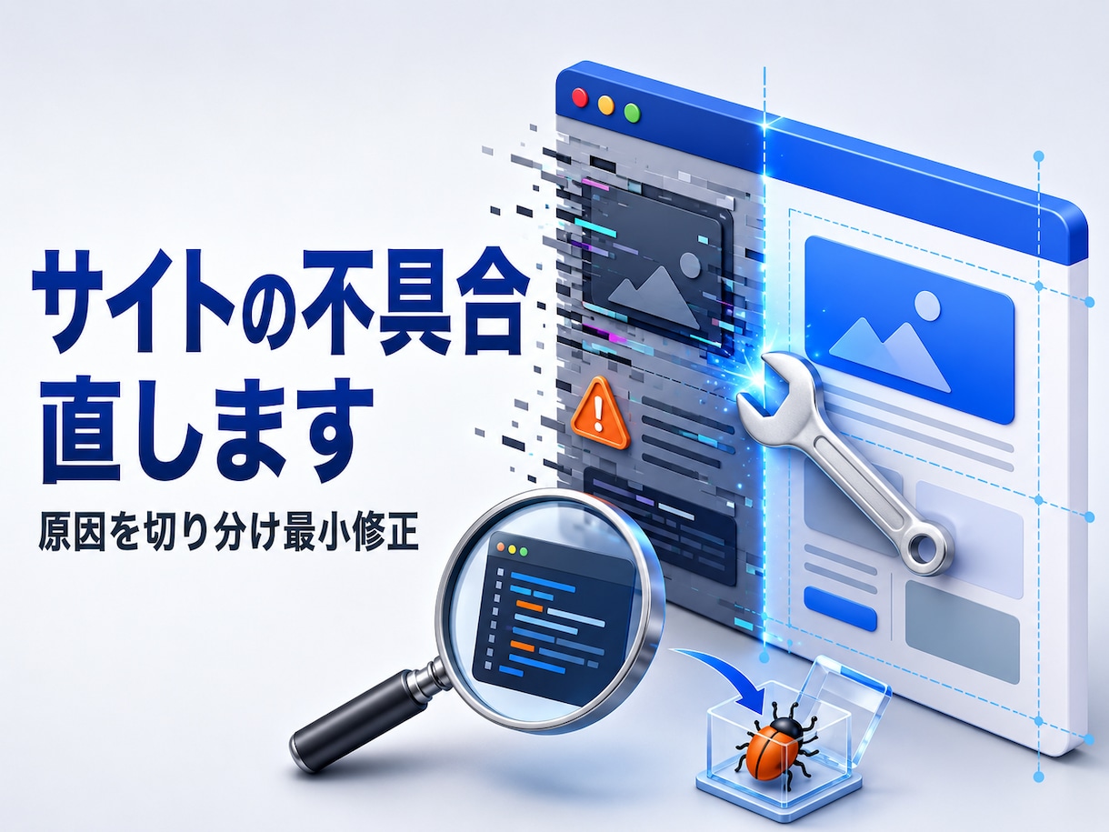 既存サイトの不具合を調査して直します 原因を切り分け、最小修正で表示を整えます イメージ1