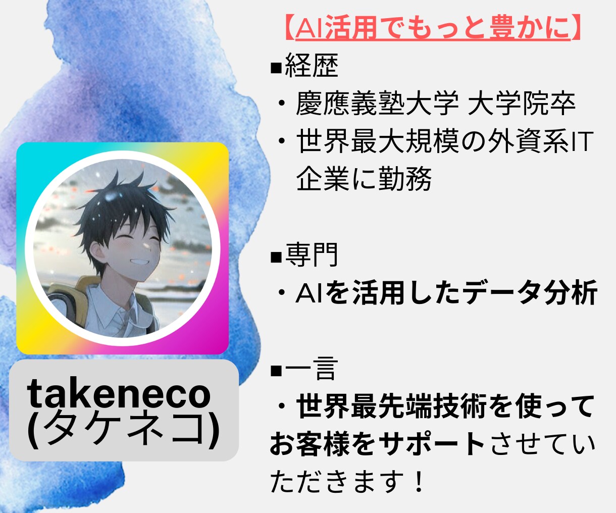 外資IT勤務_AI×マーケを全力サポートします （慶應院卒）世界最大規模のIT企業で働くエンジニアがサポート イメージ2