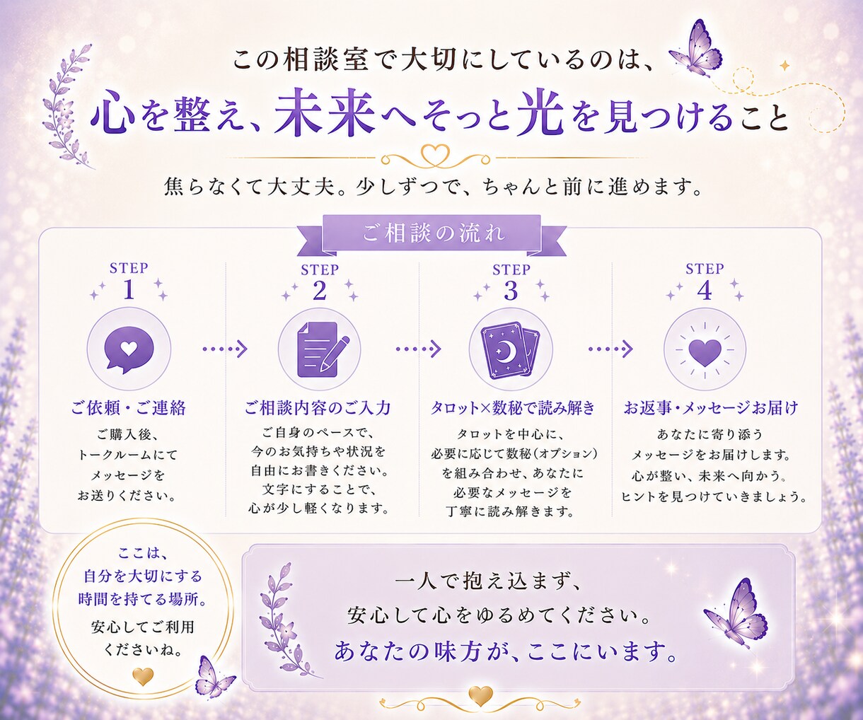 人間関係で気を遣いすぎる心をやさしく整えます 不安や気疲れを整理し、安心できる感覚を取り戻します イメージ7