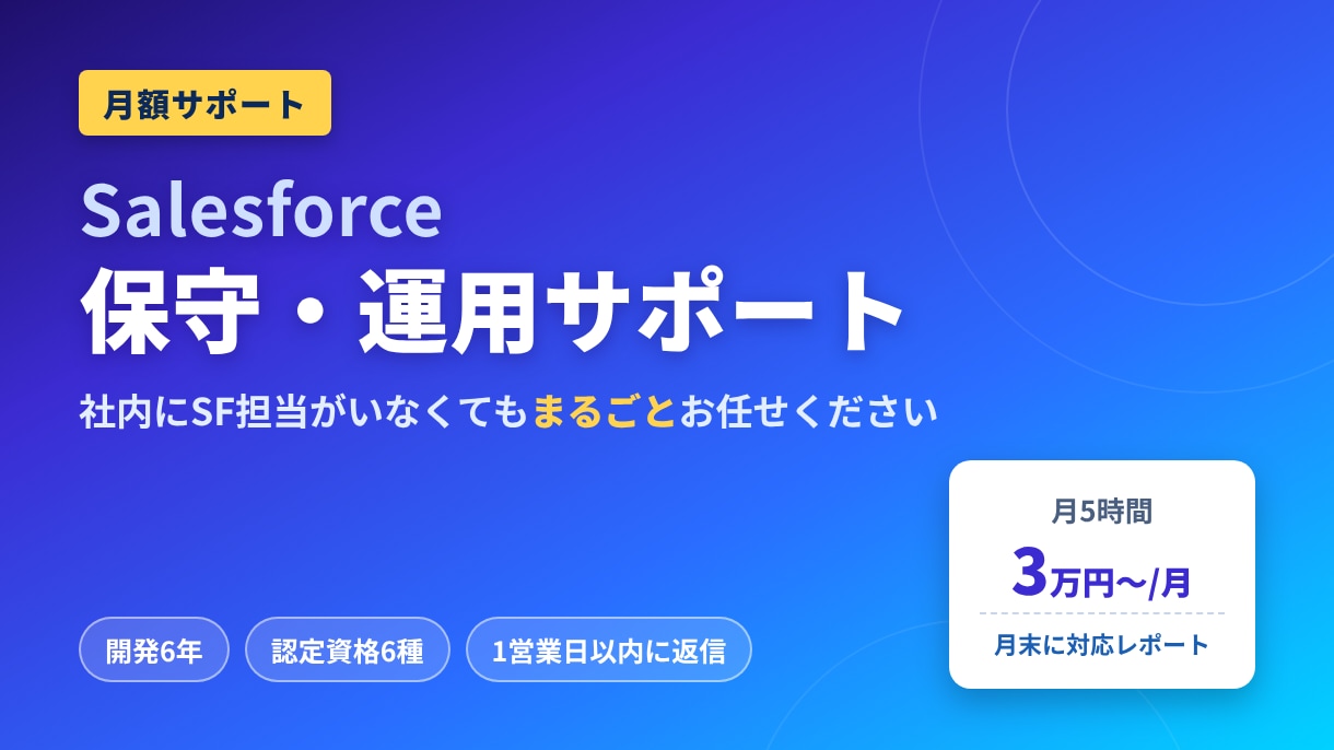 Salesforceの保守運用を月額で代行します 社内にSF担当がいなくても、設定変更から不具合調査まで イメージ1